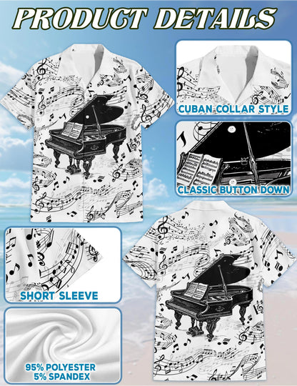 Netecom Grand Piano Hawaiian Shirt for Men, Piano Lover Gifts, Musical Instrument Button Down Summer Aloha Beach Shirts, S-5XL