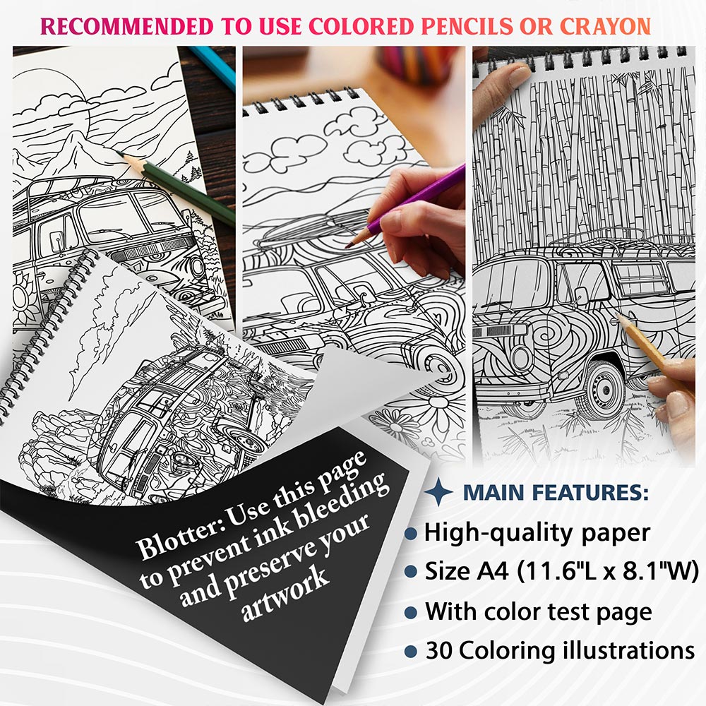 NETHOUSE Hippie Bus Coloring Sheets For Adults
