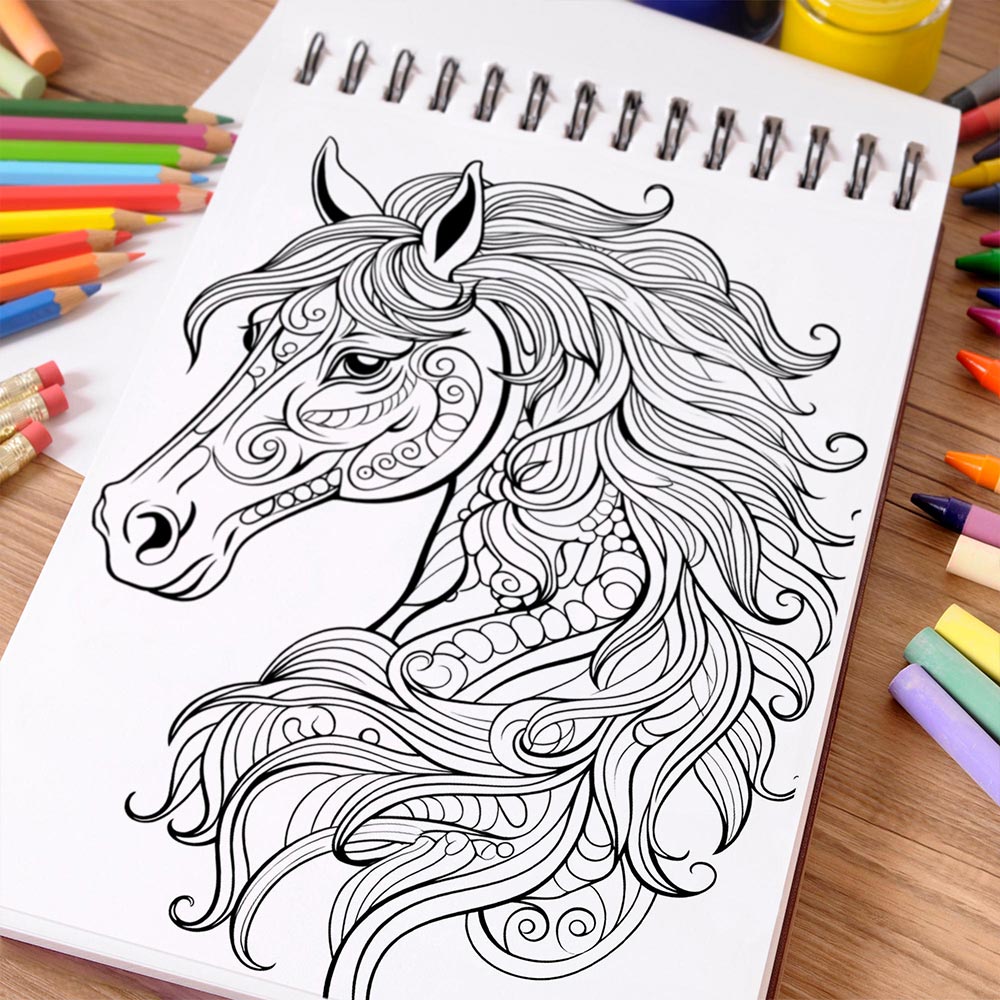 NETHOUSE Horse Mandalas Coloring Book Spiral Bound for Adults