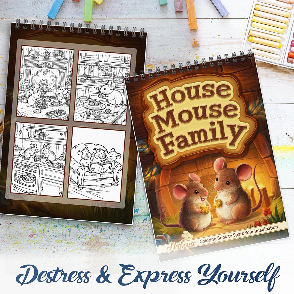 NETHOUSE House Mouse Family Spiral Coloring Book For Adults