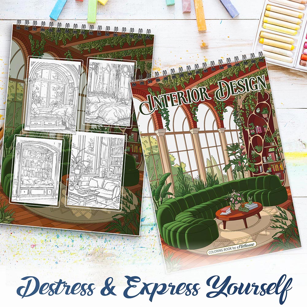 NETHOUSE Interior Design Spiral Coloring Book For Adults
