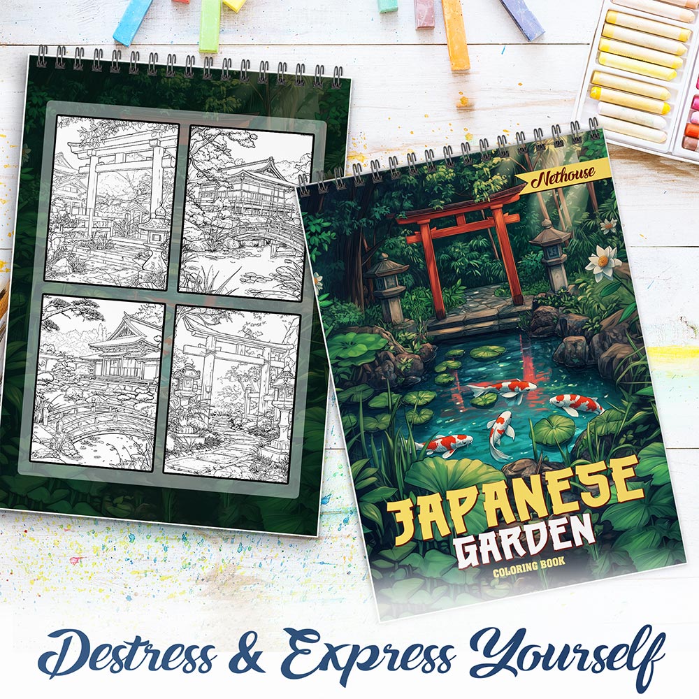 NETHOUSE Japanese Garden Spiral Coloring Book For Adults