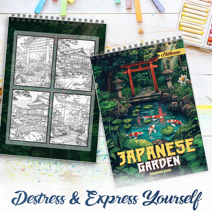 NETHOUSE Japanese Garden Spiral Coloring Book For Adults