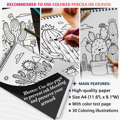 NETHOUSE Kawaii Cactus Coloring Sheets For Adults