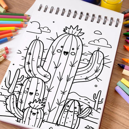 NETHOUSE Kawaii Cactus Coloring Book Spiral Bound For Adults