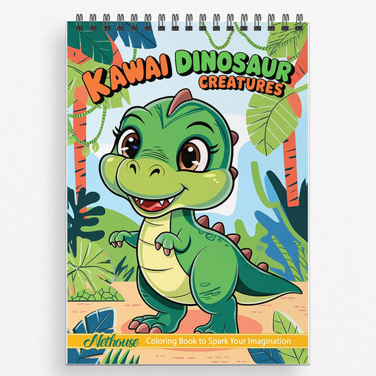 NETHOUSE Kawaii Dinosaur Creatures Coloring Book For Adults