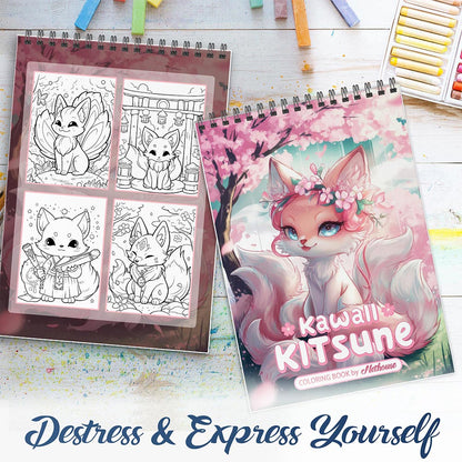 NETHOUSE Kawaii Kitsune Spiral Coloring Book For Adults