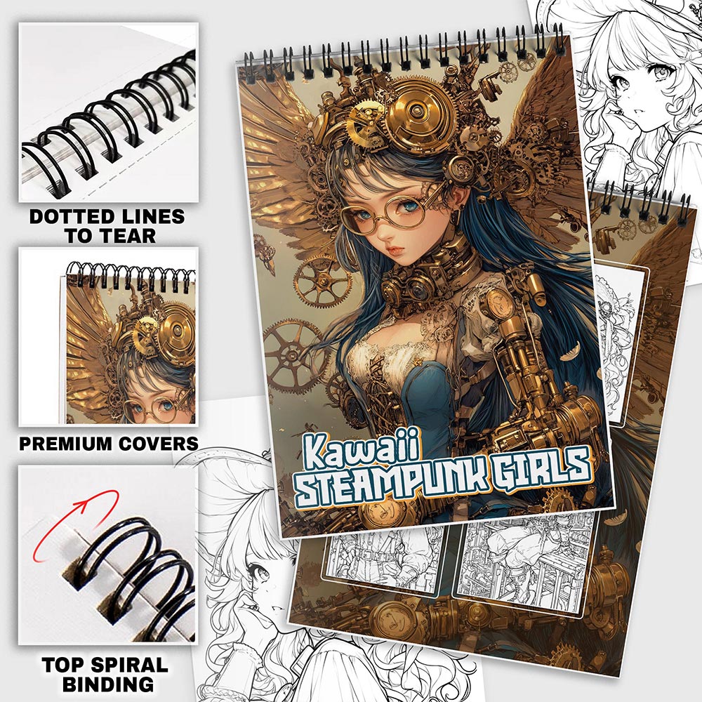 NETHOUSE Kawaii Steampunk Girls Coloring Pages For Adults