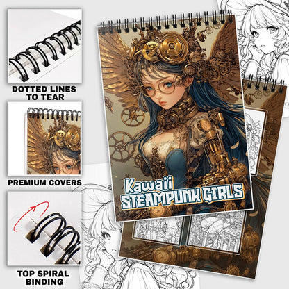 NETHOUSE Kawaii Steampunk Girls Coloring Pages For Adults