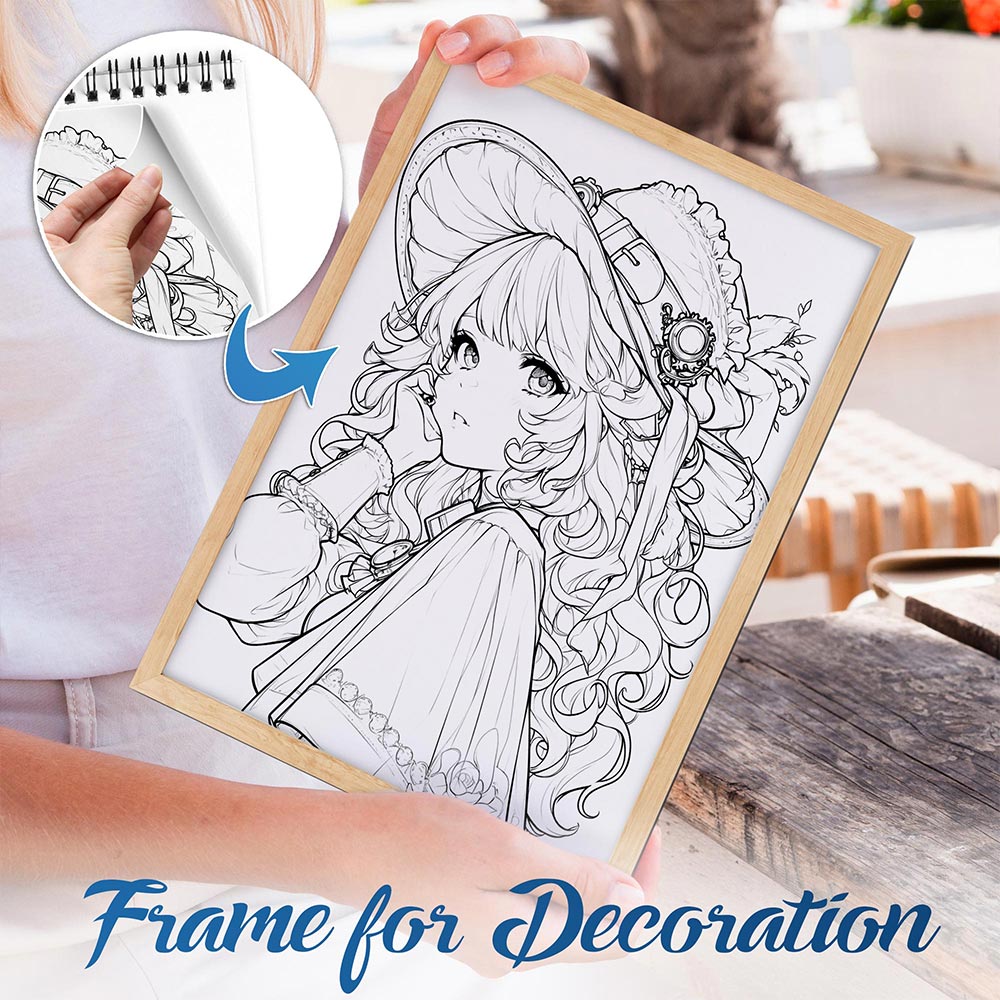 NETHOUSE Kawaii Steampunk Girls Spiral Bound Coloring Book For Adults