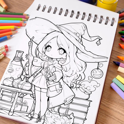 NETHOUSE Kawaii Witch Coloring Book Spiral Bound For Adults