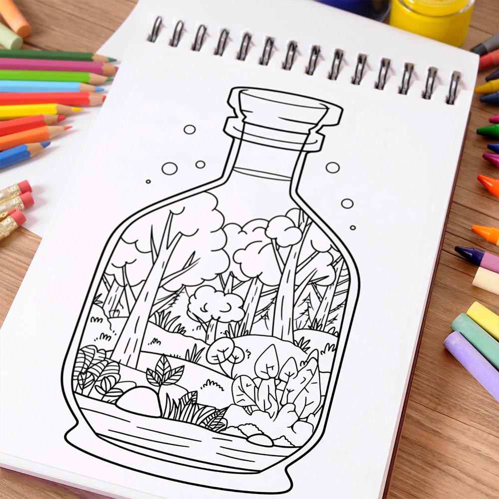 NETHOUSE Landscape In Bottle Coloring Book Spiral Bound For Adults