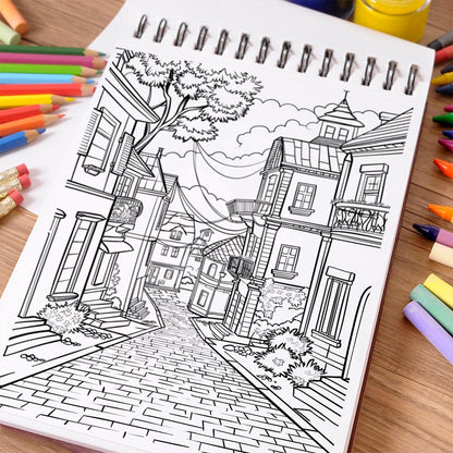 NETHOUSE Little Sweet Town Coloring Book Spiral Bound For Adults