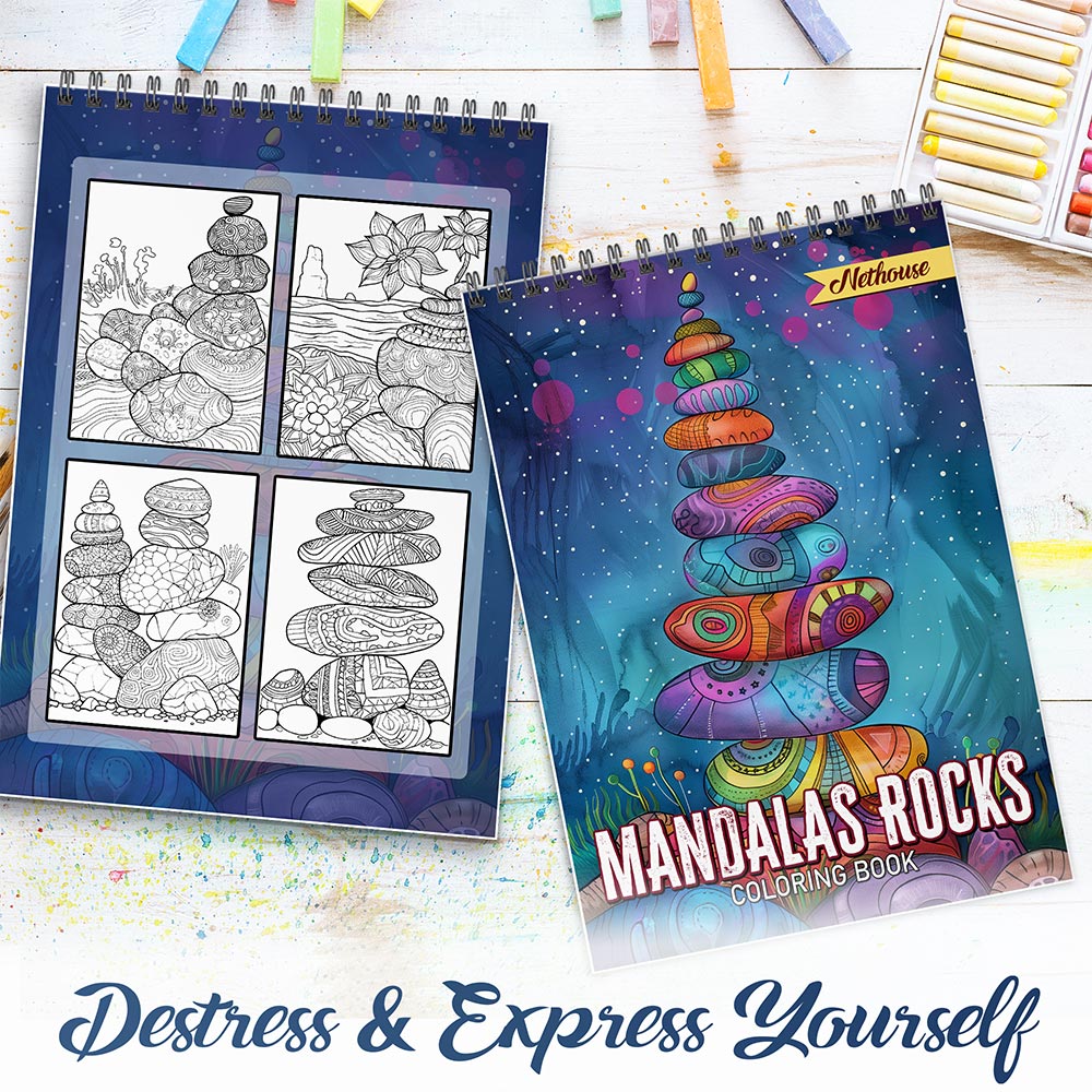 NETHOUSE Mandalas Rocks Spiral Coloring Book For Adults