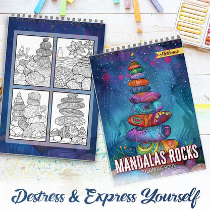 NETHOUSE Mandalas Rocks Spiral Coloring Book For Adults