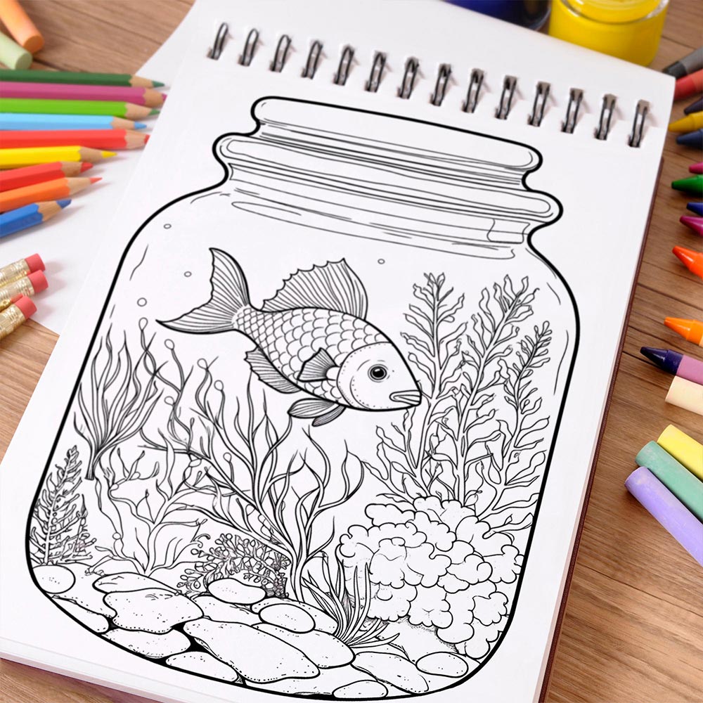 NETHOUSE Marine Inside Jar Coloring Book Spiral Bound For Adults