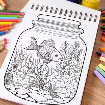 NETHOUSE Marine Inside Jar Coloring Book Spiral Bound For Adults