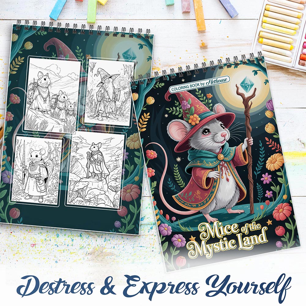 NETHOUSE Mice of The Mystic Land Spiral Coloring Book For Adults