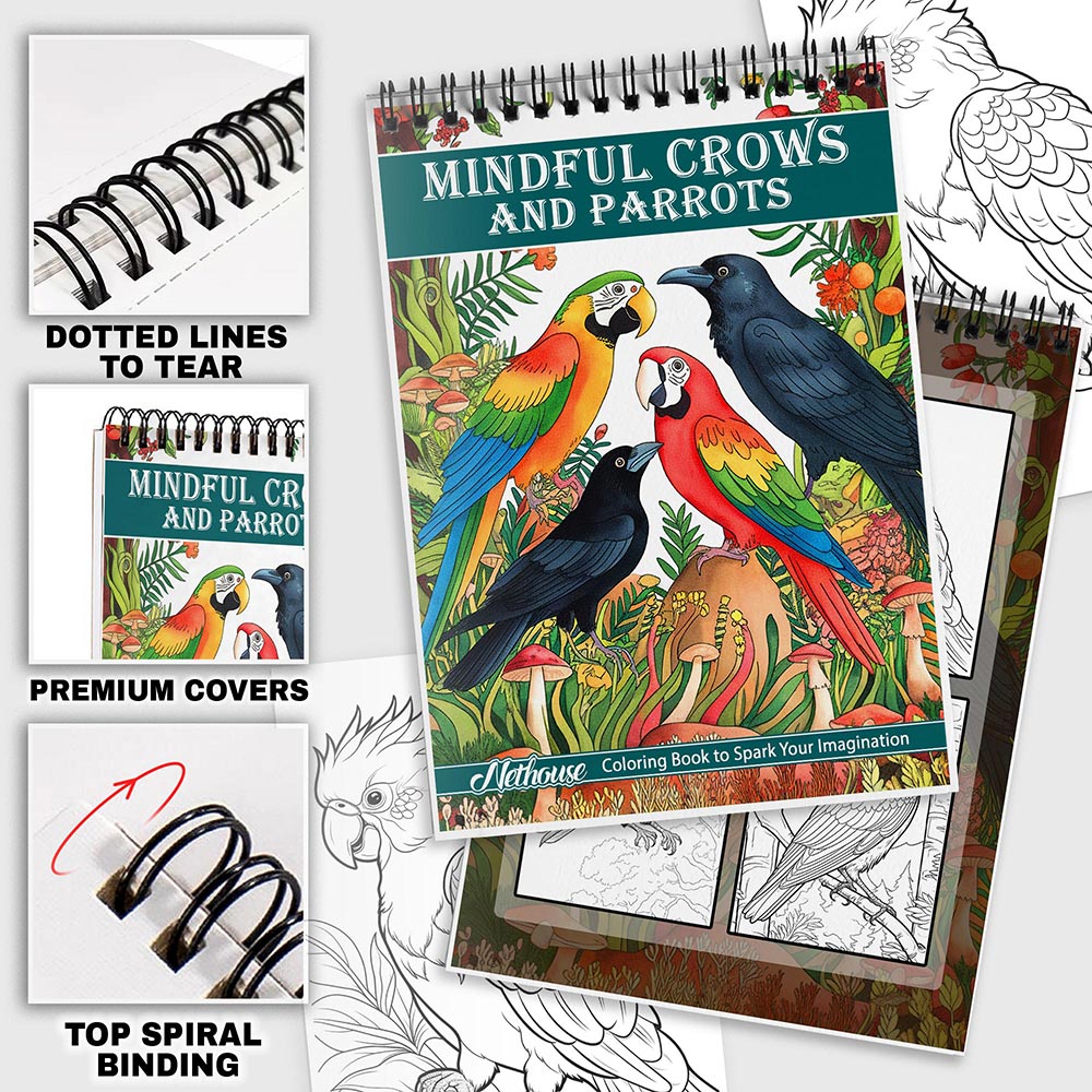 NETHOUSE Mindful Crows And Parrots Coloring Pages For Adults
