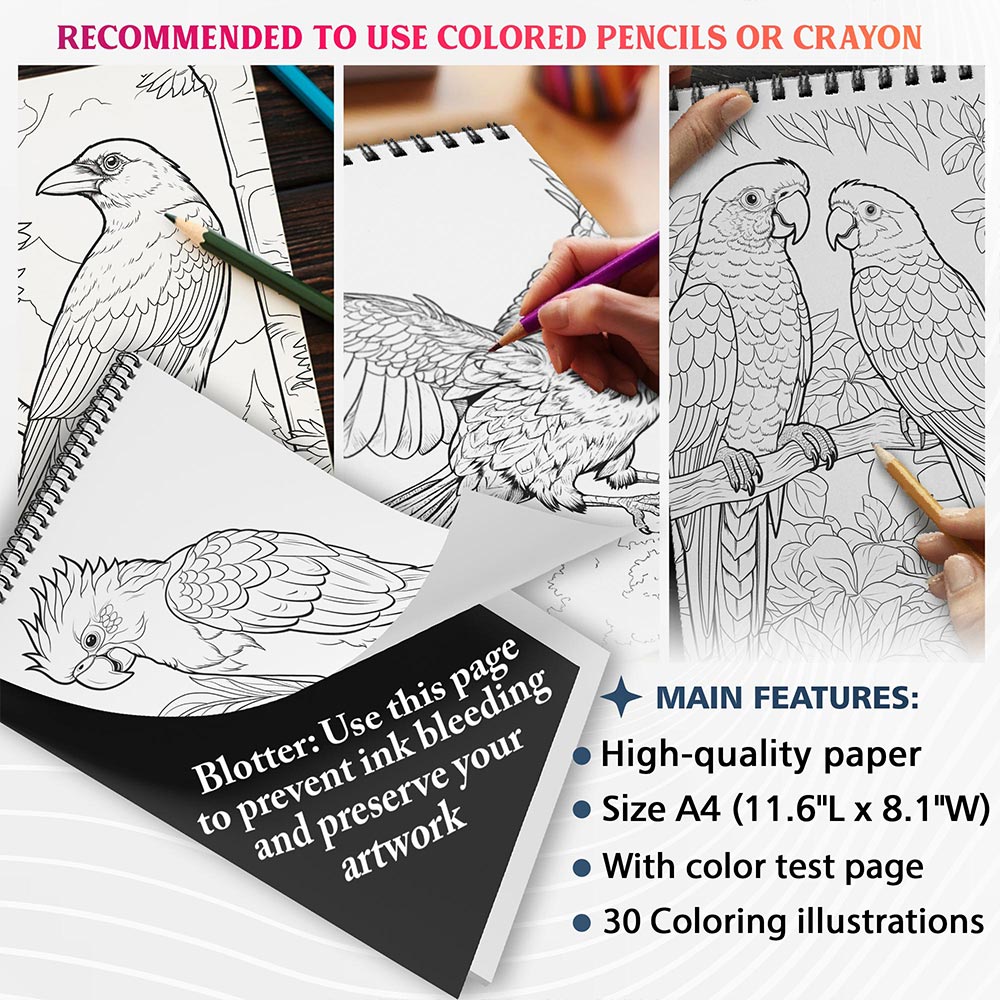 NETHOUSE Mindful Crows And Parrots Coloring Sheets For Adults