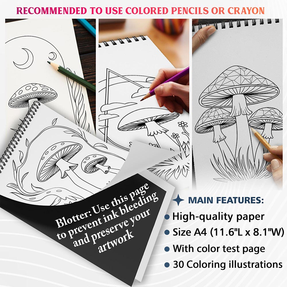 NETHOUSE Minimalist Mushroom Coloring Sheets For Adults