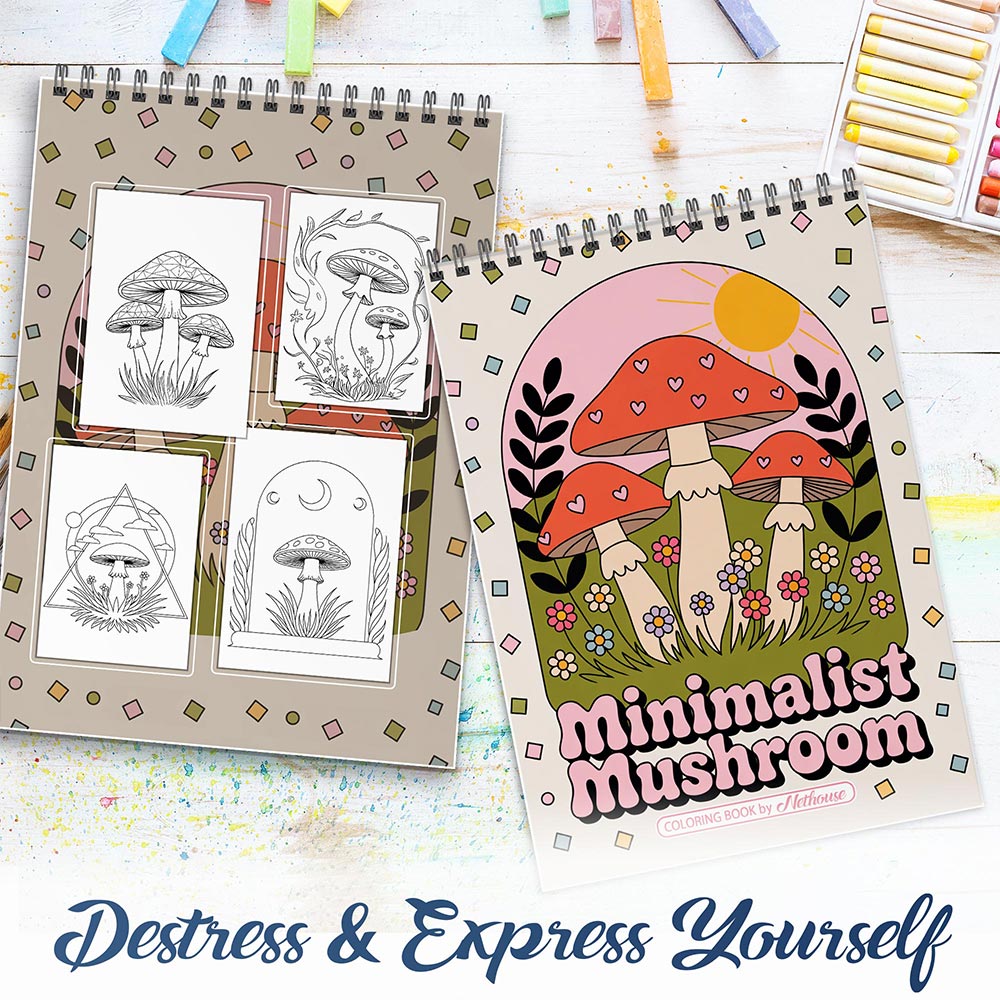 NETHOUSE Minimalist Mushroom Spiral Coloring Book For Adults