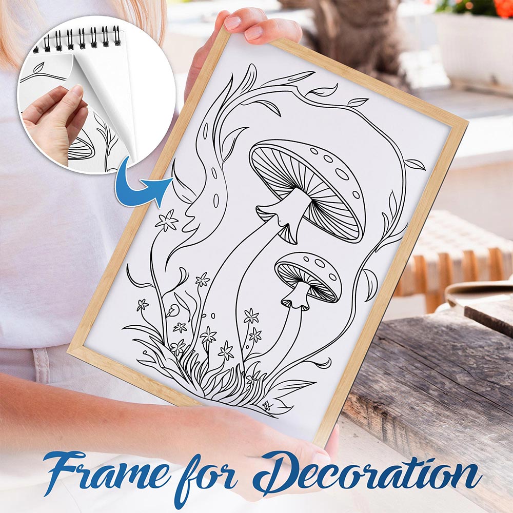 NETHOUSE Minimalist Mushroom Spiral Bound Coloring Book For Adults
