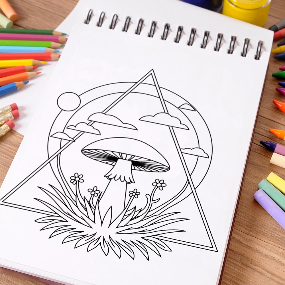 NETHOUSE Minimalist Mushroom Coloring Book Spiral Bound For Adults