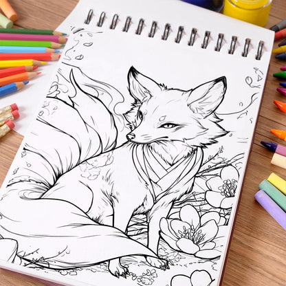 NETHOUSE Mythical Fox Coloring Book Spiral Bound For Adults