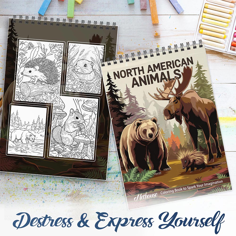 NETHOUSE North American Animals Spiral Coloring Book For Adults