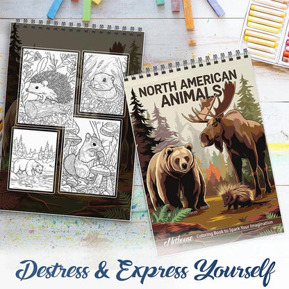 NETHOUSE North American Animals Spiral Coloring Book For Adults