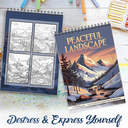 NETHOUSE Peaceful Landscape Spiral Coloring Book For Adults