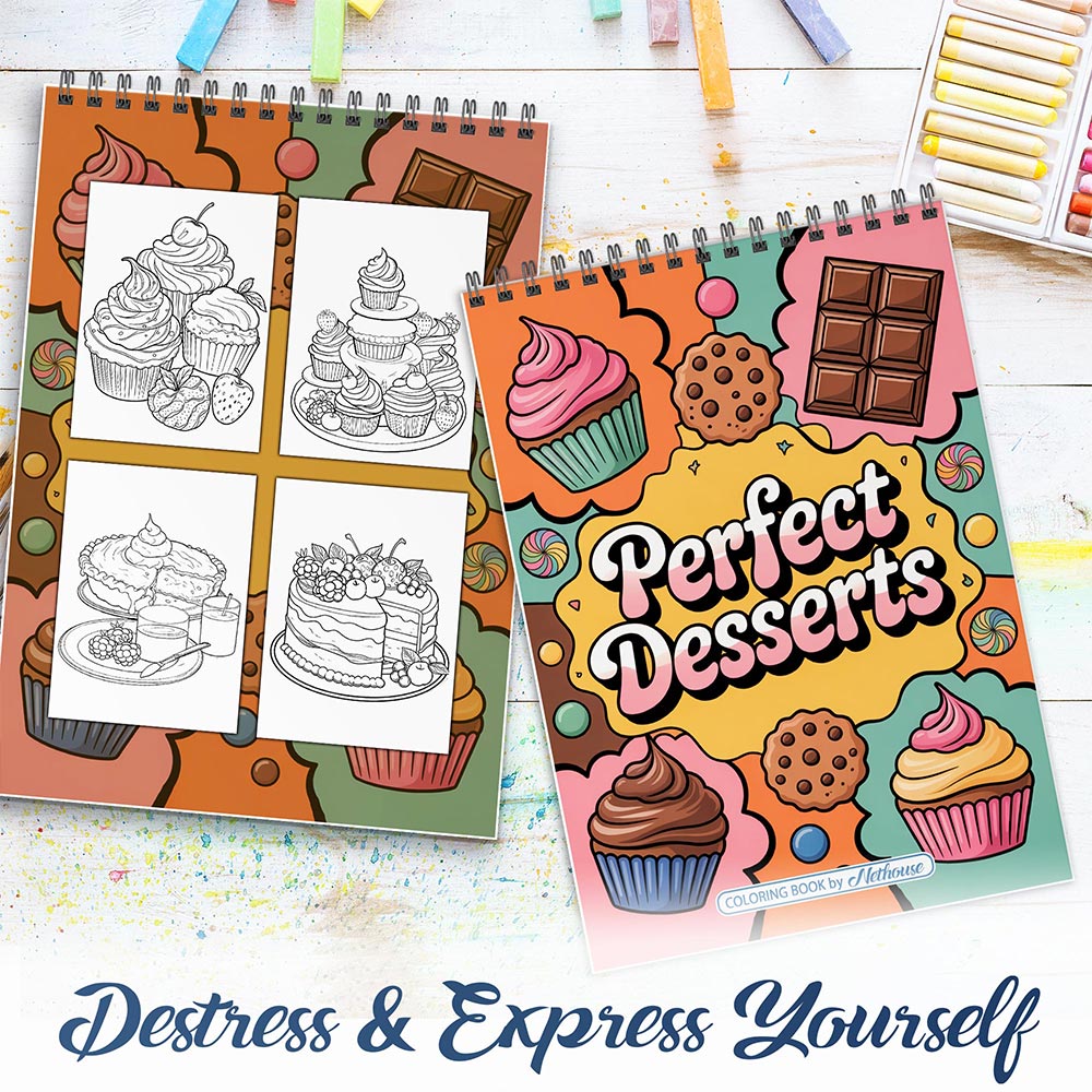 NETHOUSE Perfect Desserts Spiral Coloring Book For Adults 
