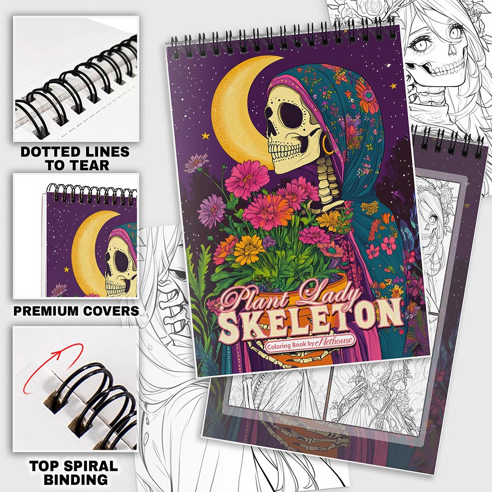 NETHOUSE Plant Lady Skeleton Coloring Pages For Adults