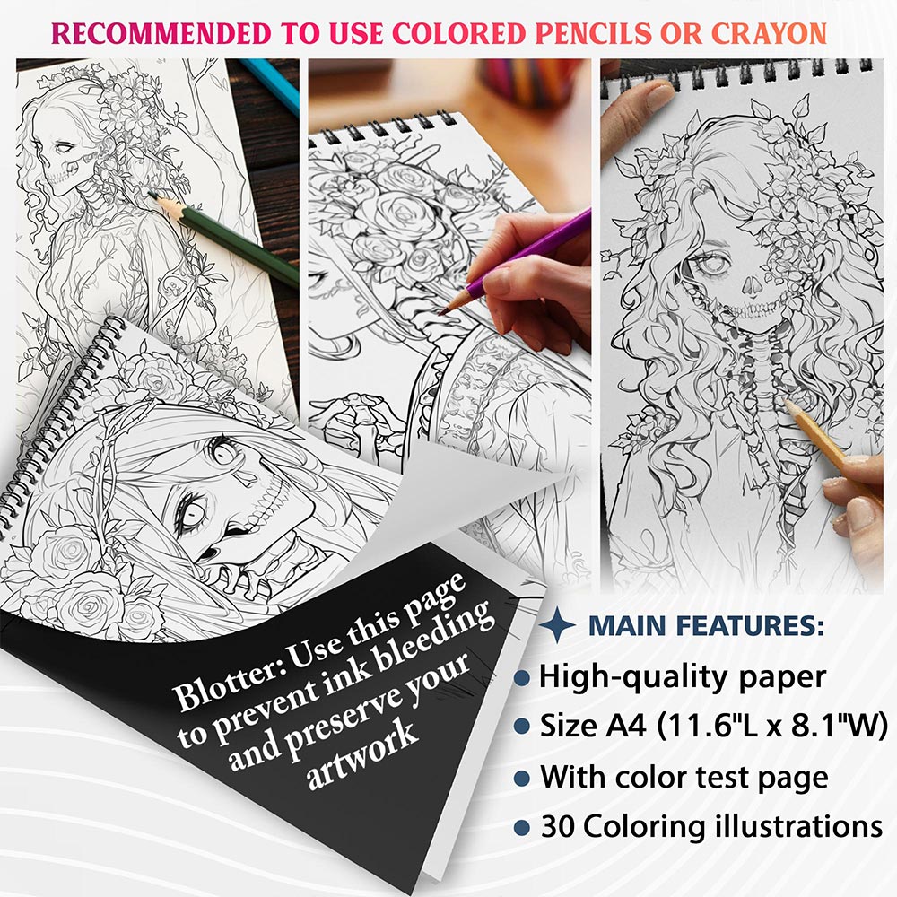 NETHOUSE Plant Lady Skeleton Coloring Sheets For Adults