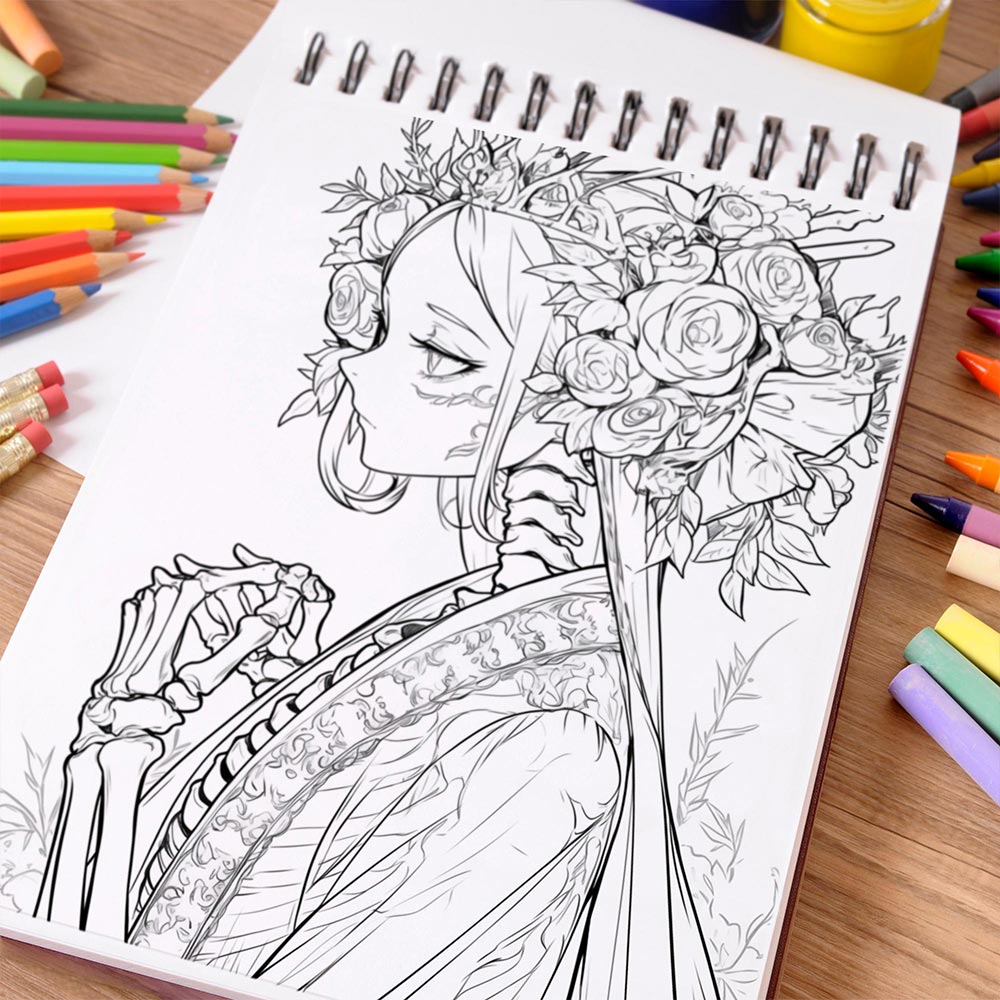 NETHOUSE Plant Lady Skeleton Coloring Book Spiral Bound For Adults