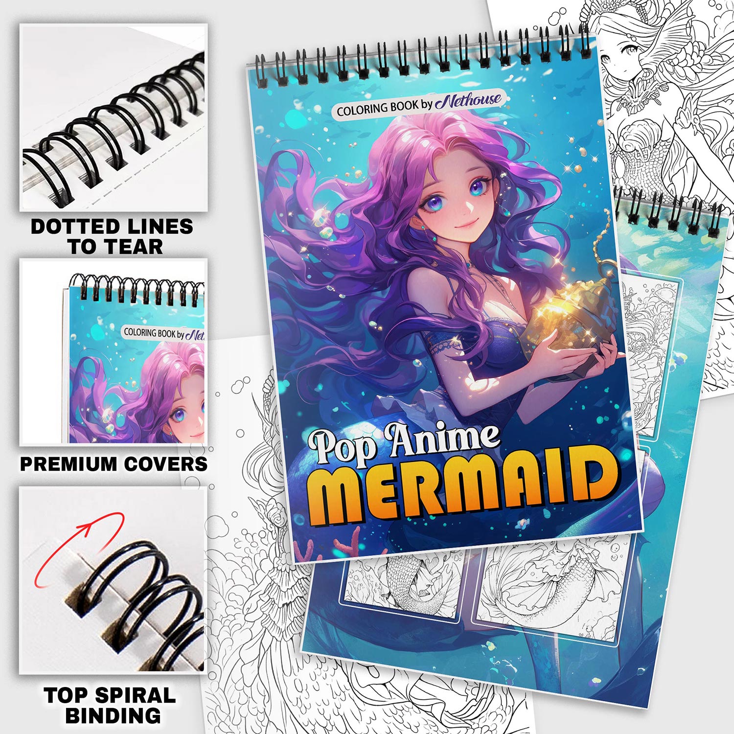 NETHOUSE Pop Anime Mermaid Coloring Pages For Adults