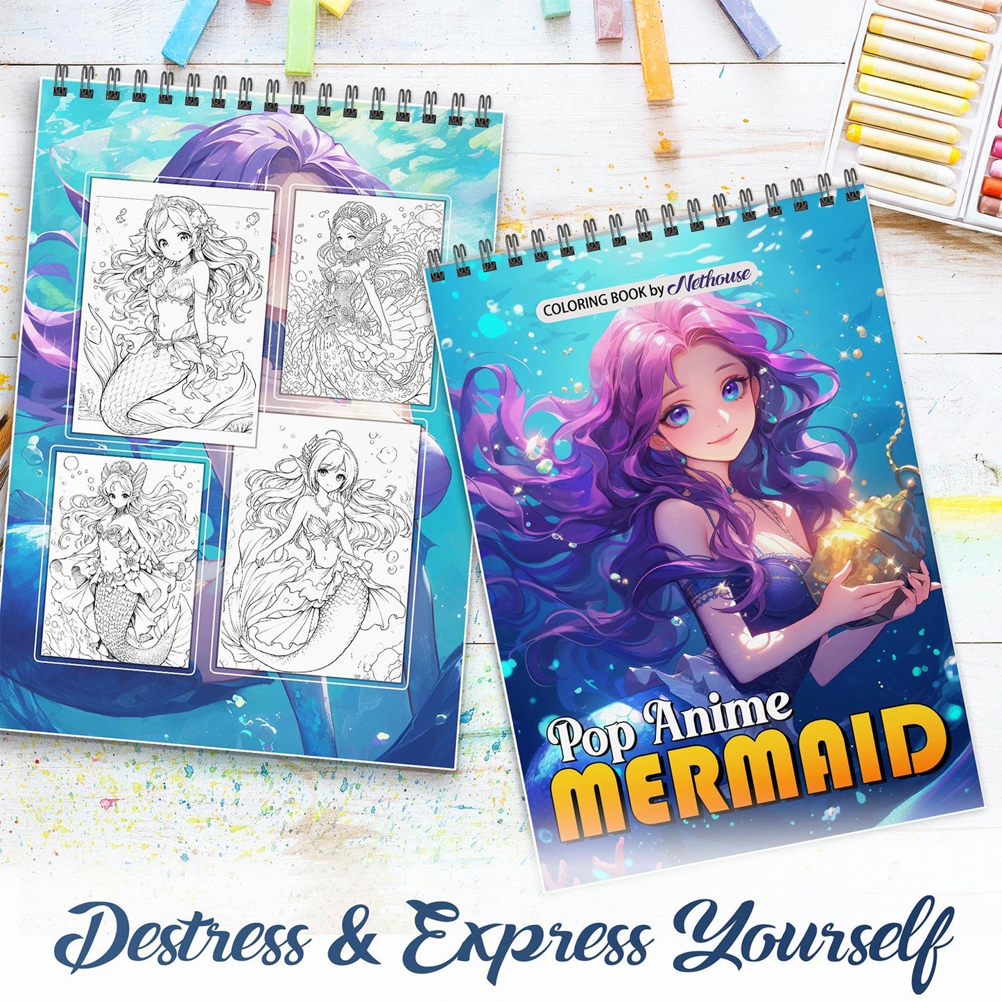NETHOUSE Pop Anime Mermaid Spiral Coloring Book For Adults