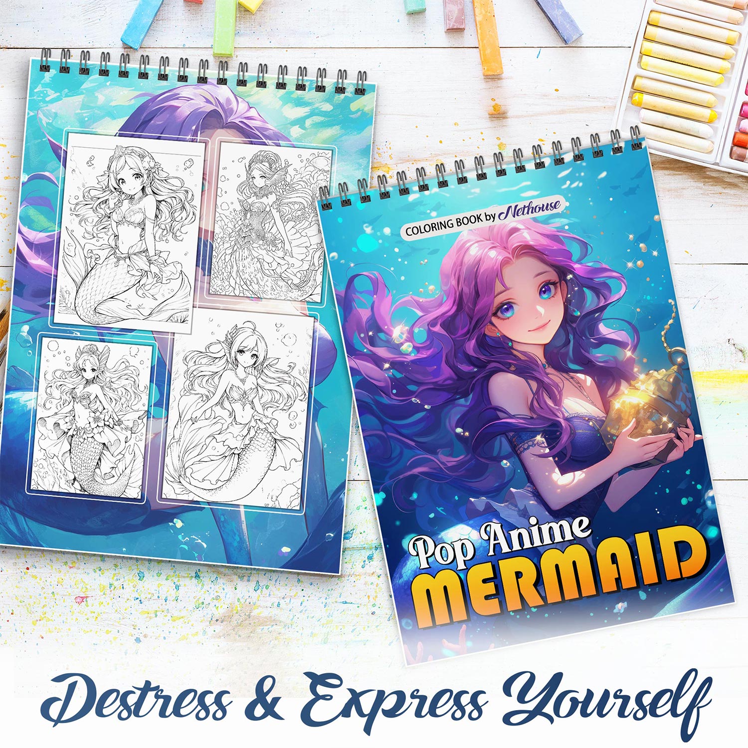NETHOUSE Pop Anime Mermaid Spiral Coloring Book For Adults