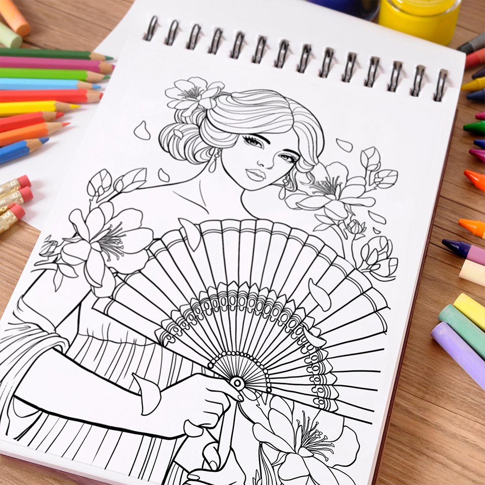NETHOUSE Pretty Girl Coloring Book Spiral Bound For Adults