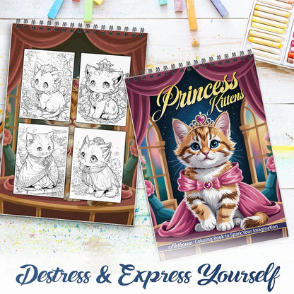 NETHOUSE Princess Kittens Spiral Coloring Book For Adults