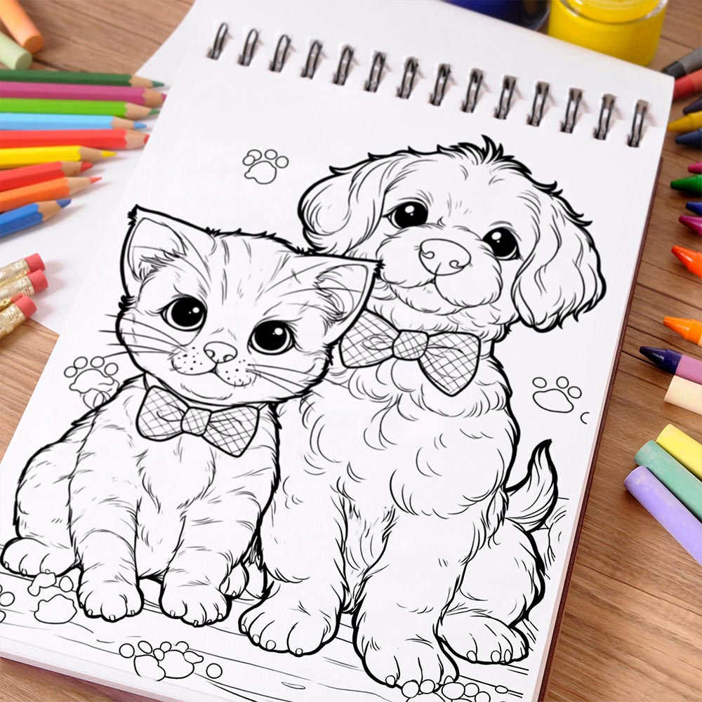 NETHOUSE Puppies and Kittens Coloring Book Spiral Bound For Adults