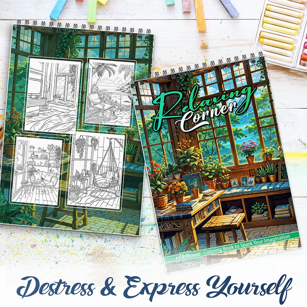 NETHOUSE Relaxing Corner Spiral Coloring Book For Adults