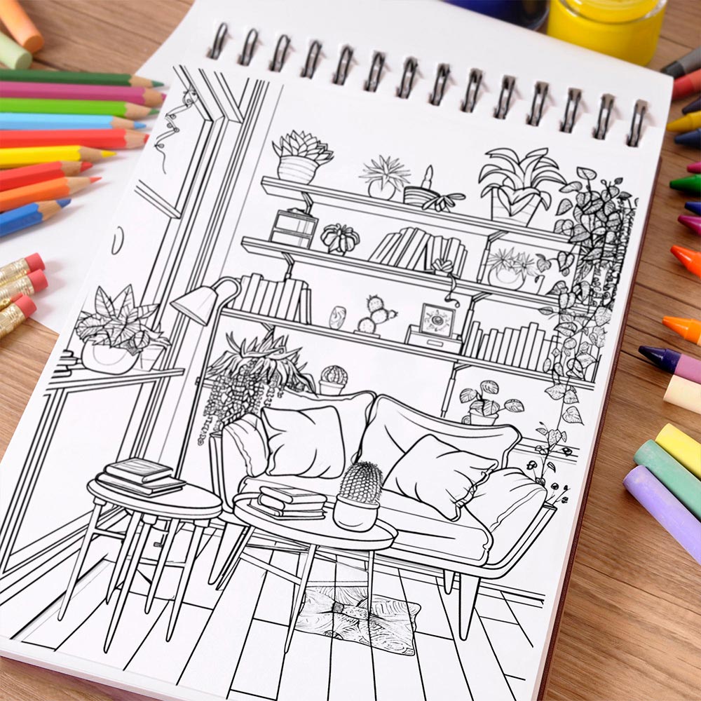 NETHOUSE Relaxing Corner Coloring Book Spiral Bound For Adults