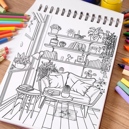 NETHOUSE Relaxing Corner Coloring Book Spiral Bound For Adults