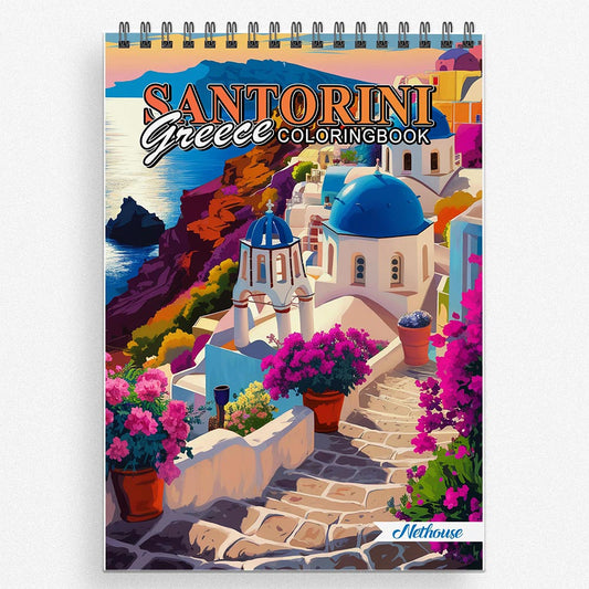NETHOUSE Santorini Greece Coloring Book For Adults