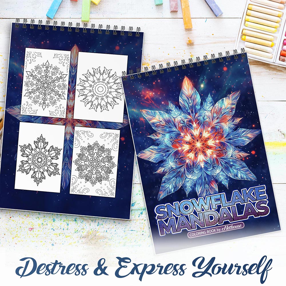 NETHOUSE Snowflake Mandalas Spiral Coloring Book For Adult