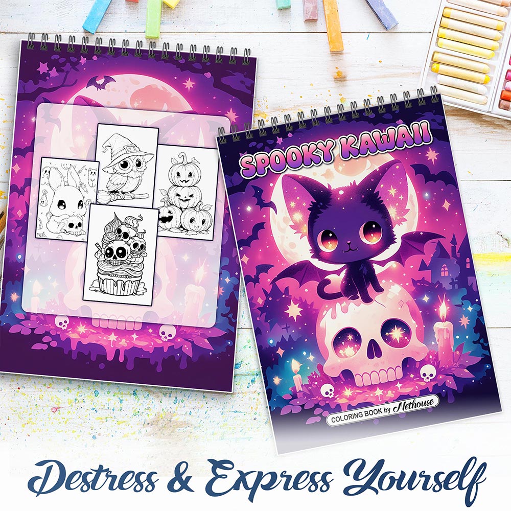 NETHOUSE Spooky Kawaii Spiral Coloring Book for Adults
