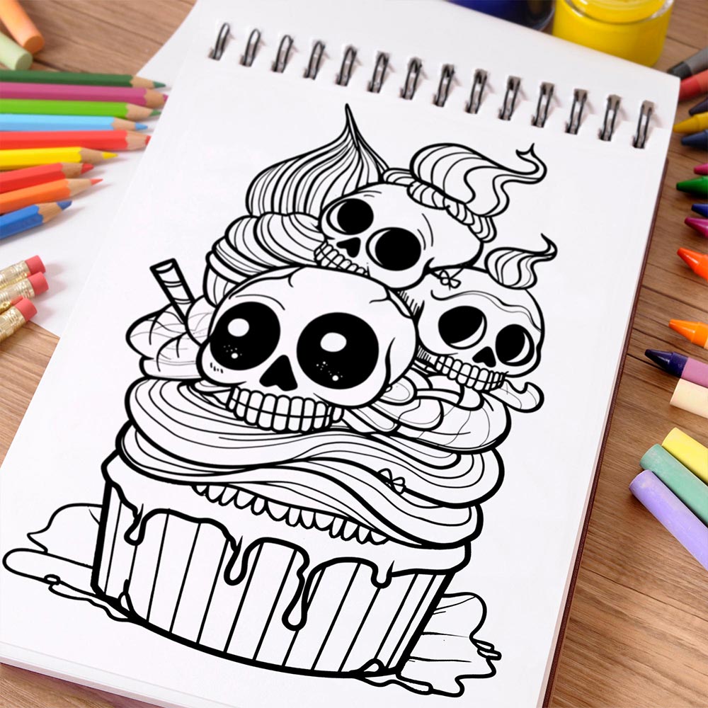 NETHOUSE Spooky Kawaii Coloring Book Spiral Bound for Adults
