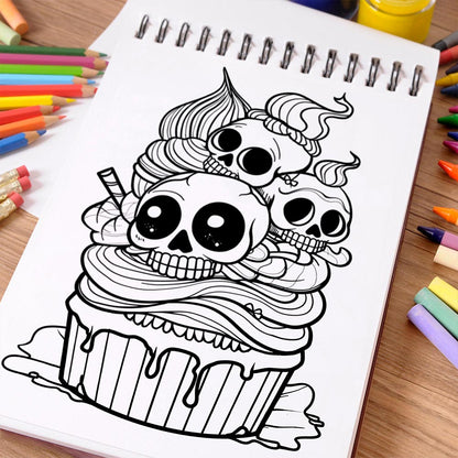 NETHOUSE Spooky Kawaii Coloring Book Spiral Bound for Adults